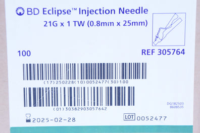 BD 305764 Eclipse Injection Ndle. 21G x 1TW - Box of 100